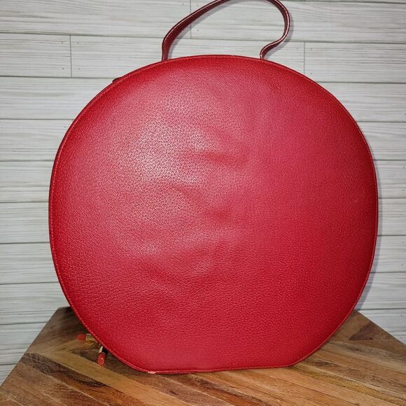 Lulu Guiness Top Handle Vanity Case Hatbox Red Leather Attache Rare 2007 Vintage - Picture 3 of 17